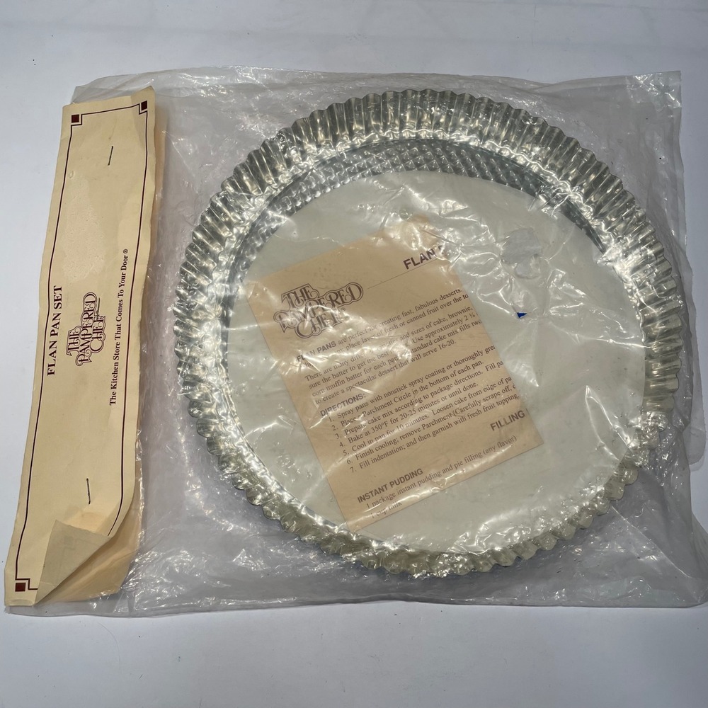 The Pampered Chef Flan Pan Set Two 10 Inch Tinned Steel Pans Vintage Kitchenware